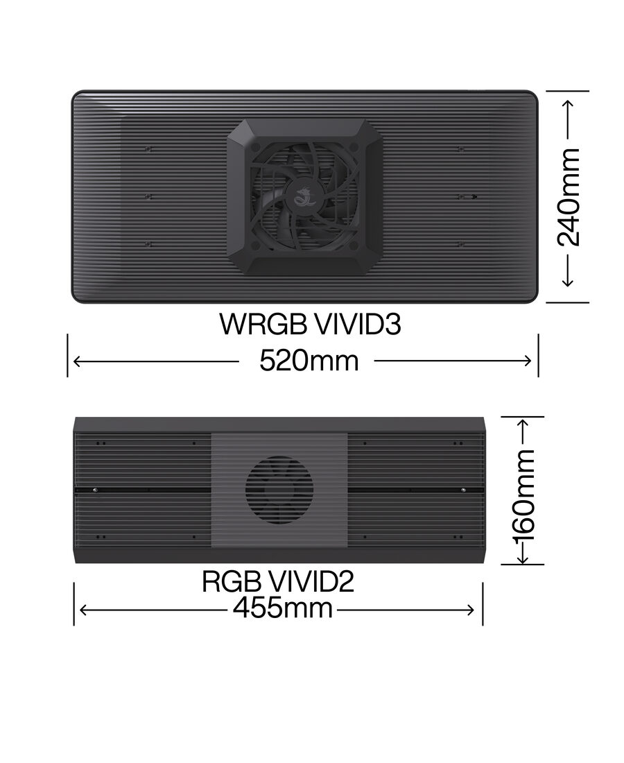 Chihiros WRGB VIVID 3 LED light over aquarium front view